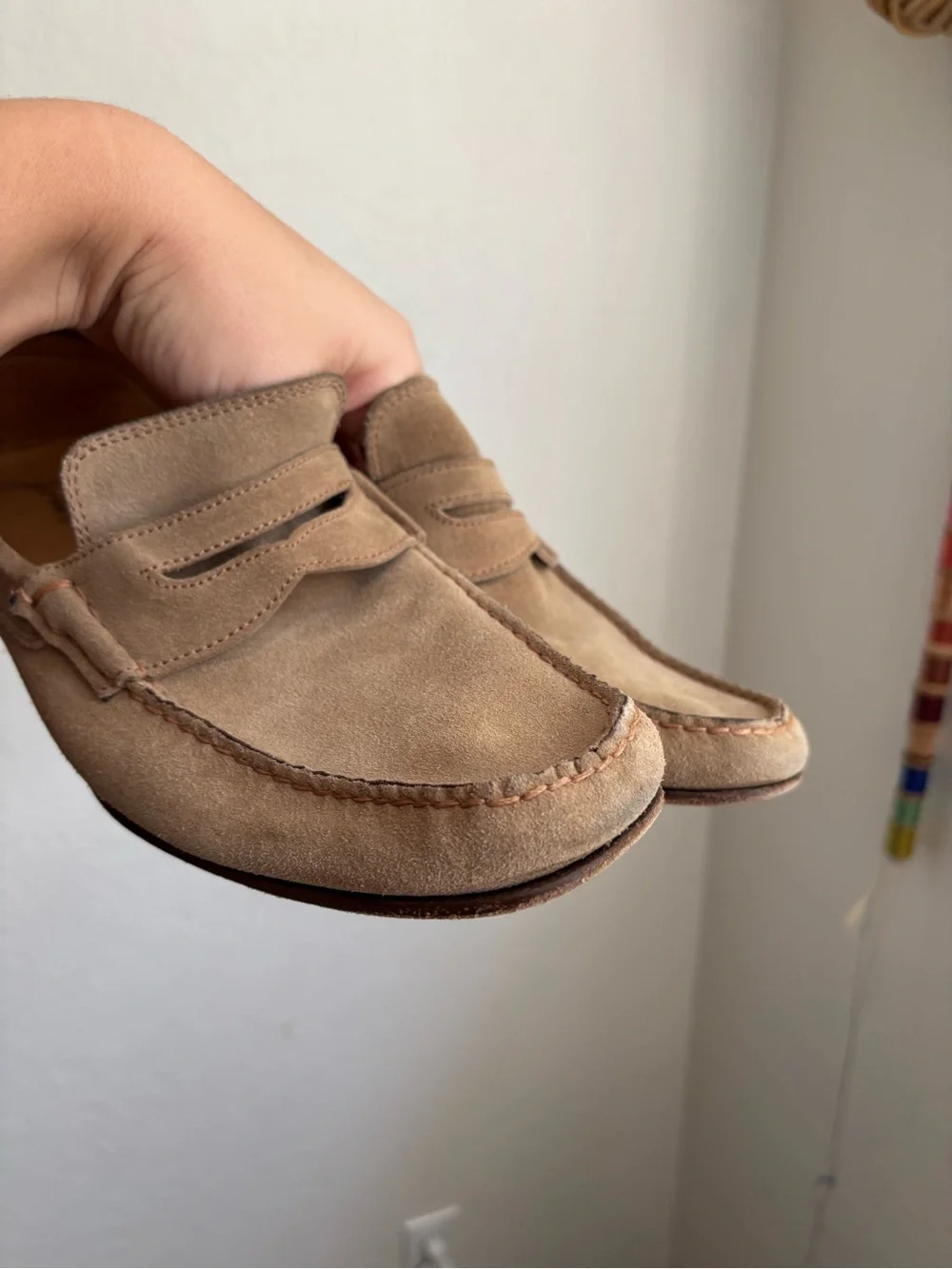 John W. Nordstrom Taupe Suede Penny Loafers